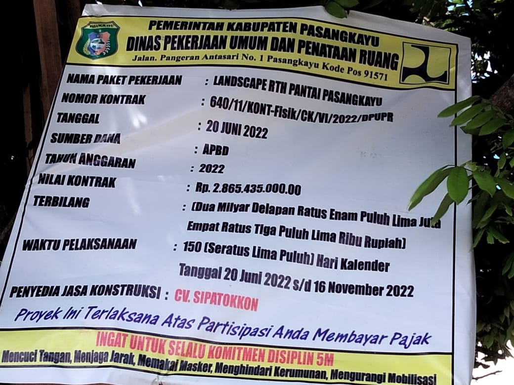 Pembangunan Lanscape RTH Anjungan Pasangkayu, Diduga Pakai Pasir Laut