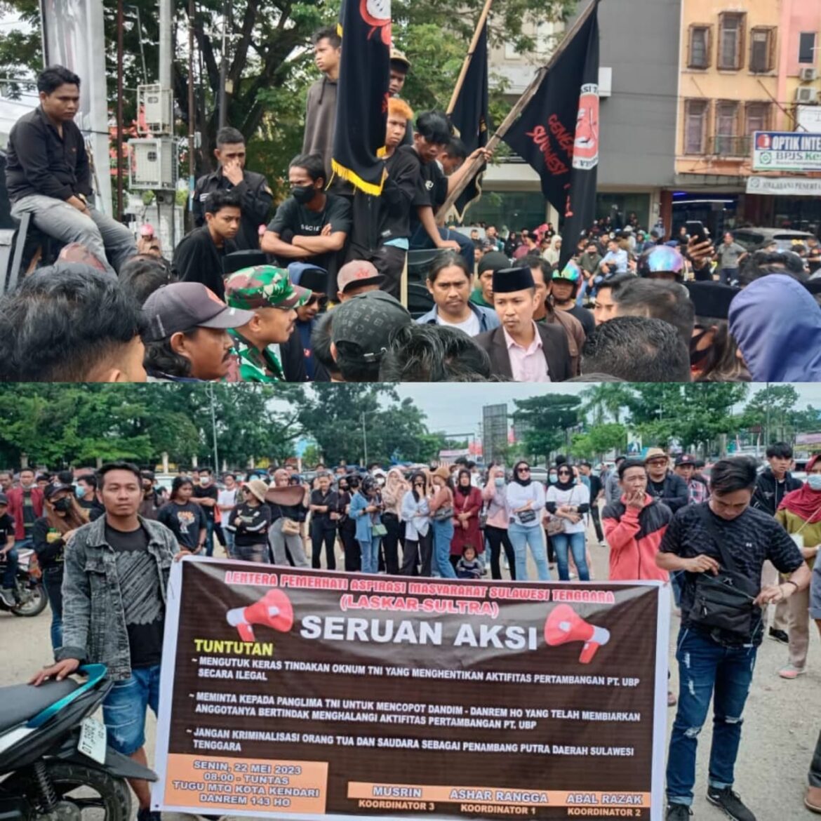 Ratusan Masa Aksi Meminta Danrem dan Dandim Dicopot, Akibat Penutupan Aktivitas 9 Jety di Konut