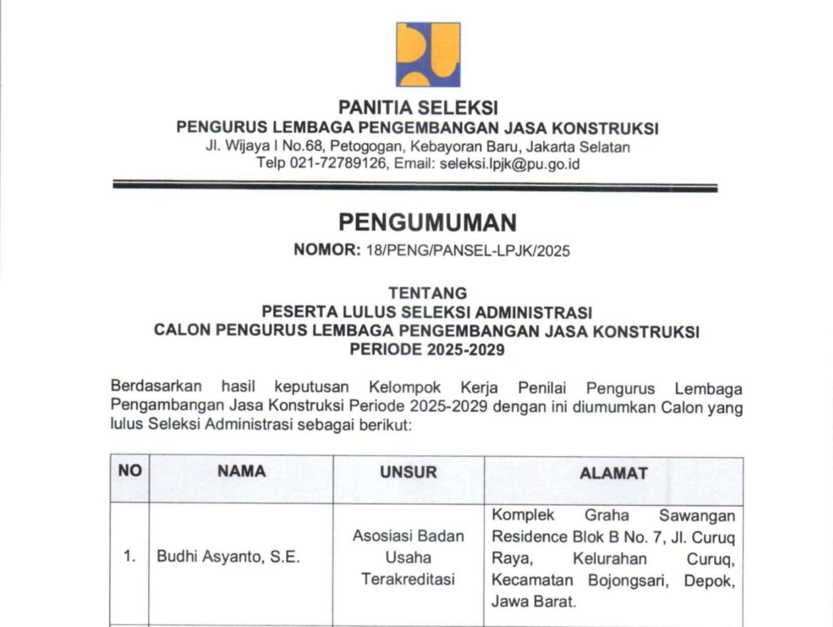 *Publik Kawal Independensi Seleksi Terbuka Calon Pengurus LPJK 2025-2029*