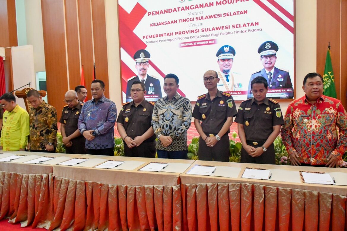 Perjanjian Penerapan Sistem Peradilan Yang Humanis, Resmi Di Tanda Tangani Kejaksaan Tinggi SulSel Dengan Pemerintah SulSel.