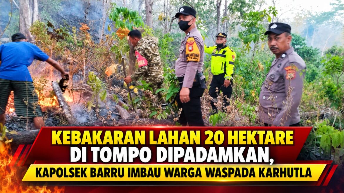 Polsek Barru Bersama TNI dan Warga Padamkan Kebakaran Lahan Perkebunan Seluas 20 Hektare di Tompo