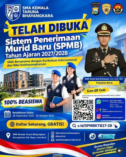 SPMB SMA Kemala Taruna Bhayangkara Tahun Ajaran 2027/2028 TELAH DIBUKA!